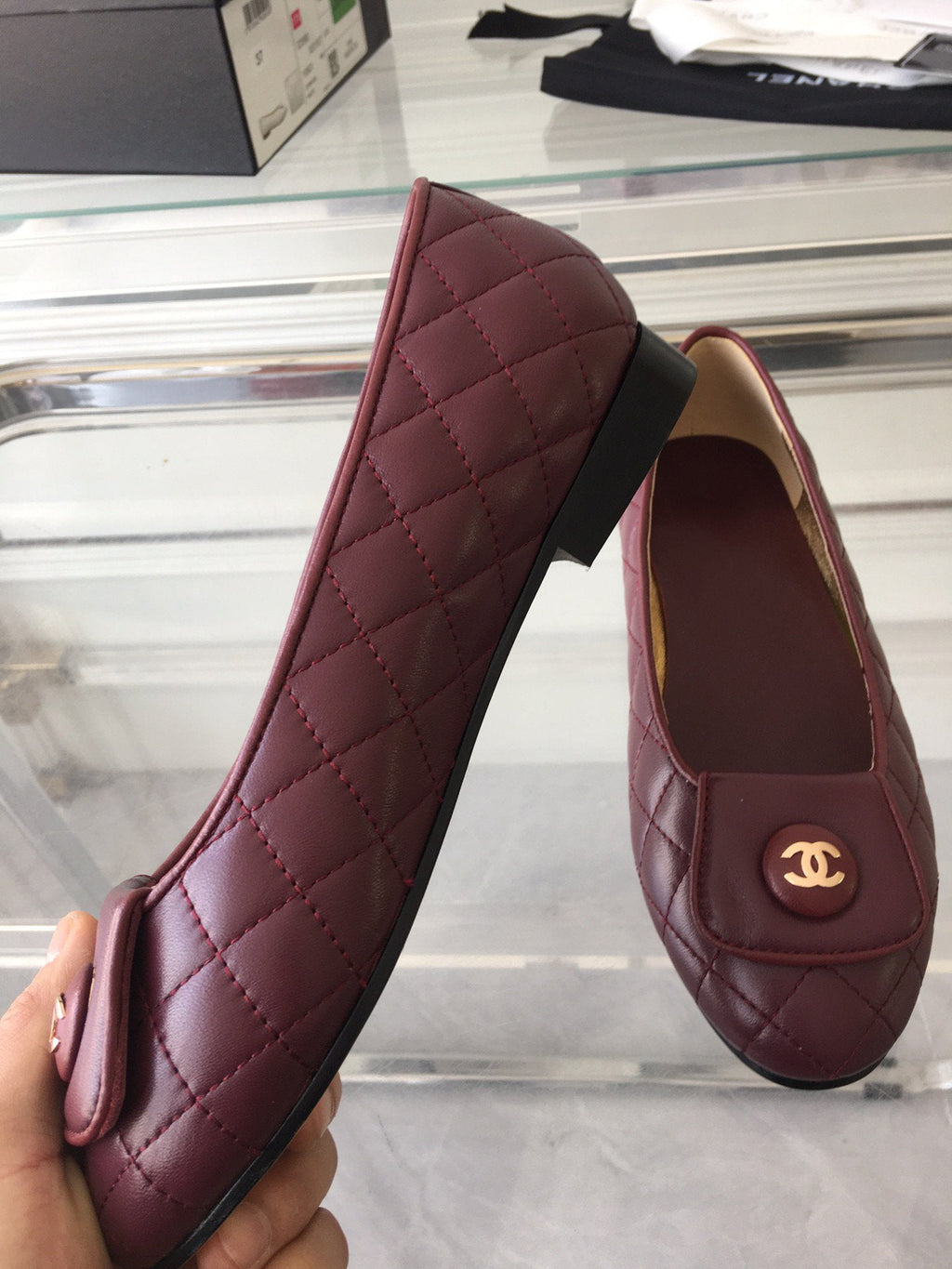 Chanel Ballet Flat Quilted Wine Gold Lock