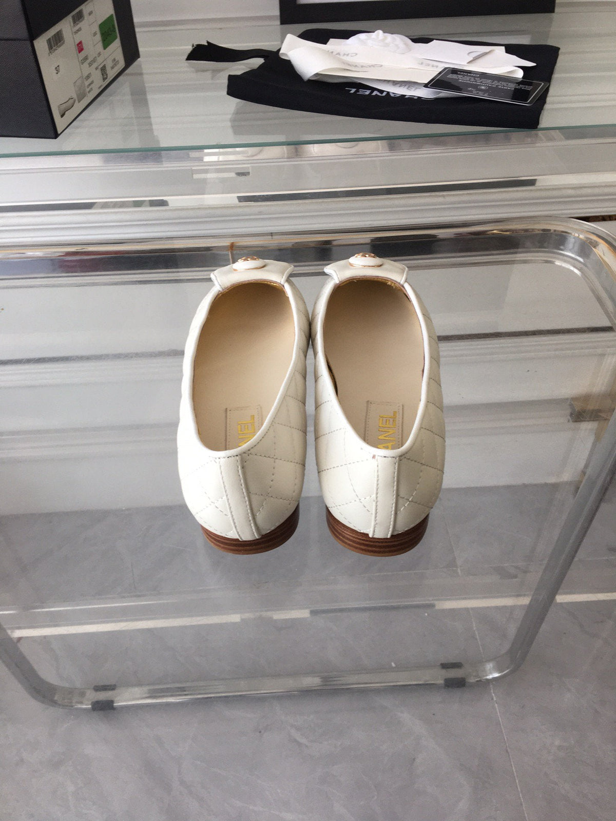 Chanel Ballet Flat Quilted White Gold Lock