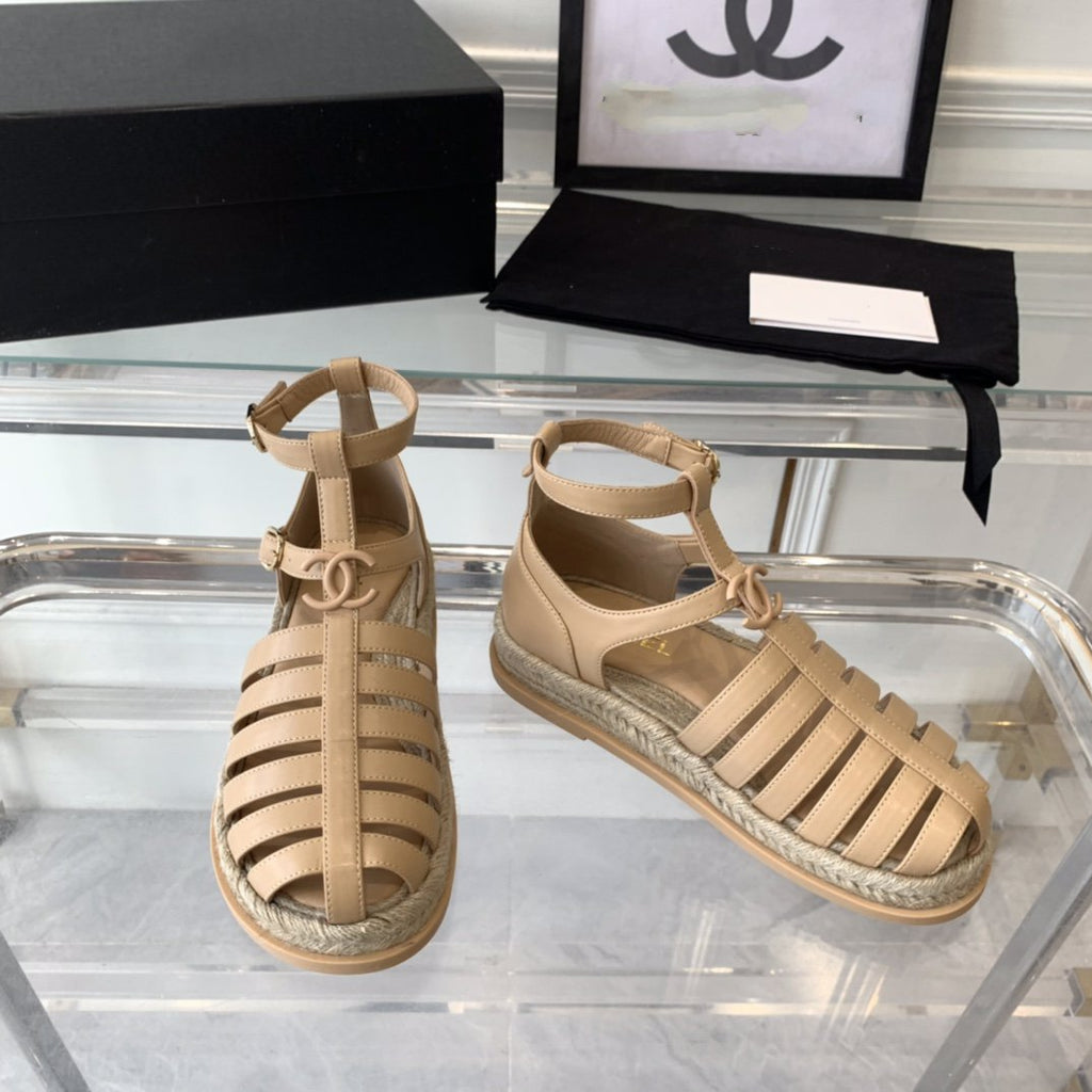 Chanel Medium Roman Sandals Beige Lambskin