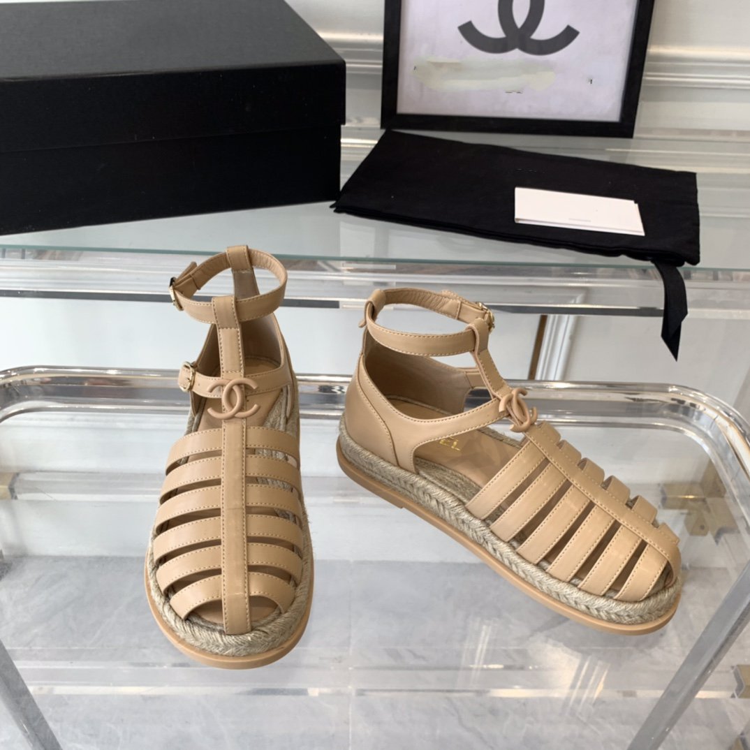 Chanel Medium Roman Sandals Beige Lambskin