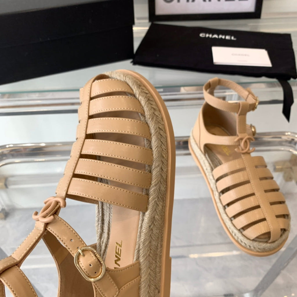 Chanel Medium Roman Sandals Beige Lambskin