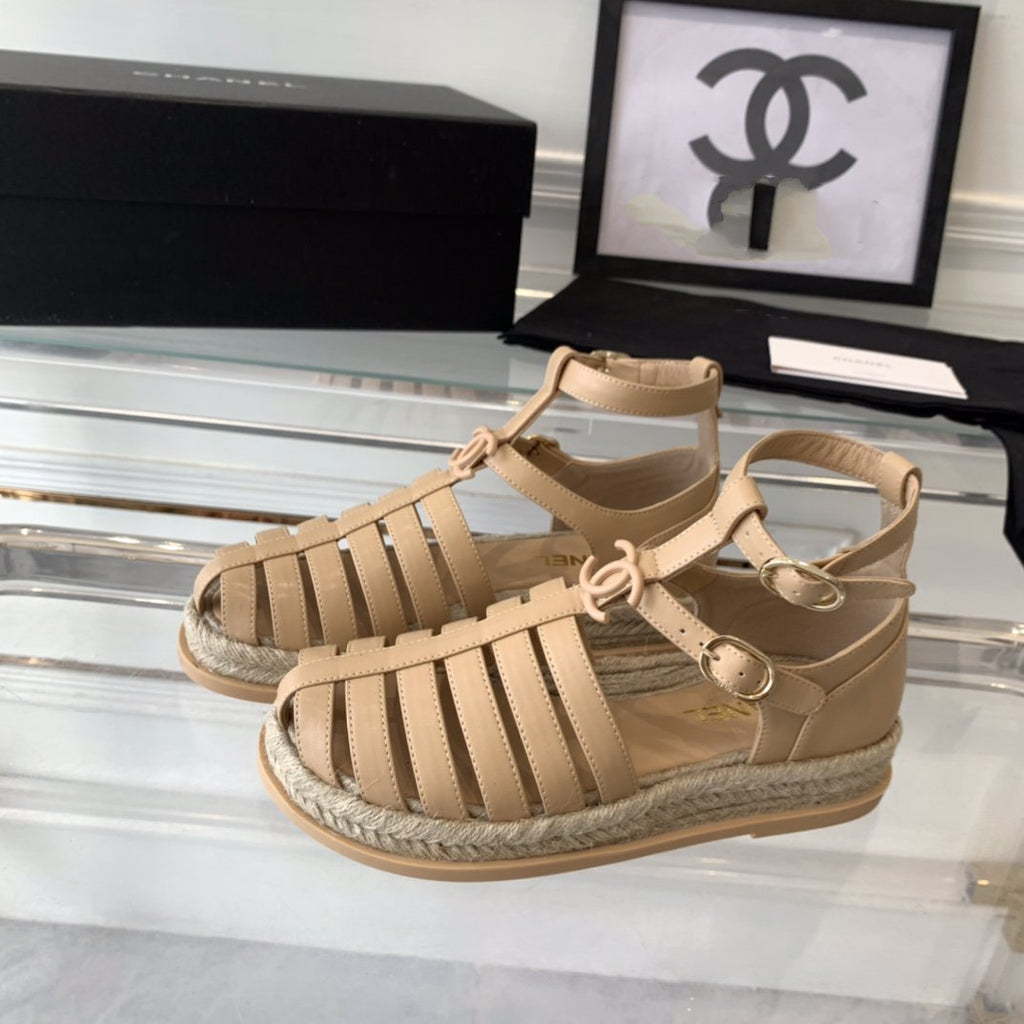 Chanel Medium Roman Sandals Beige Lambskin