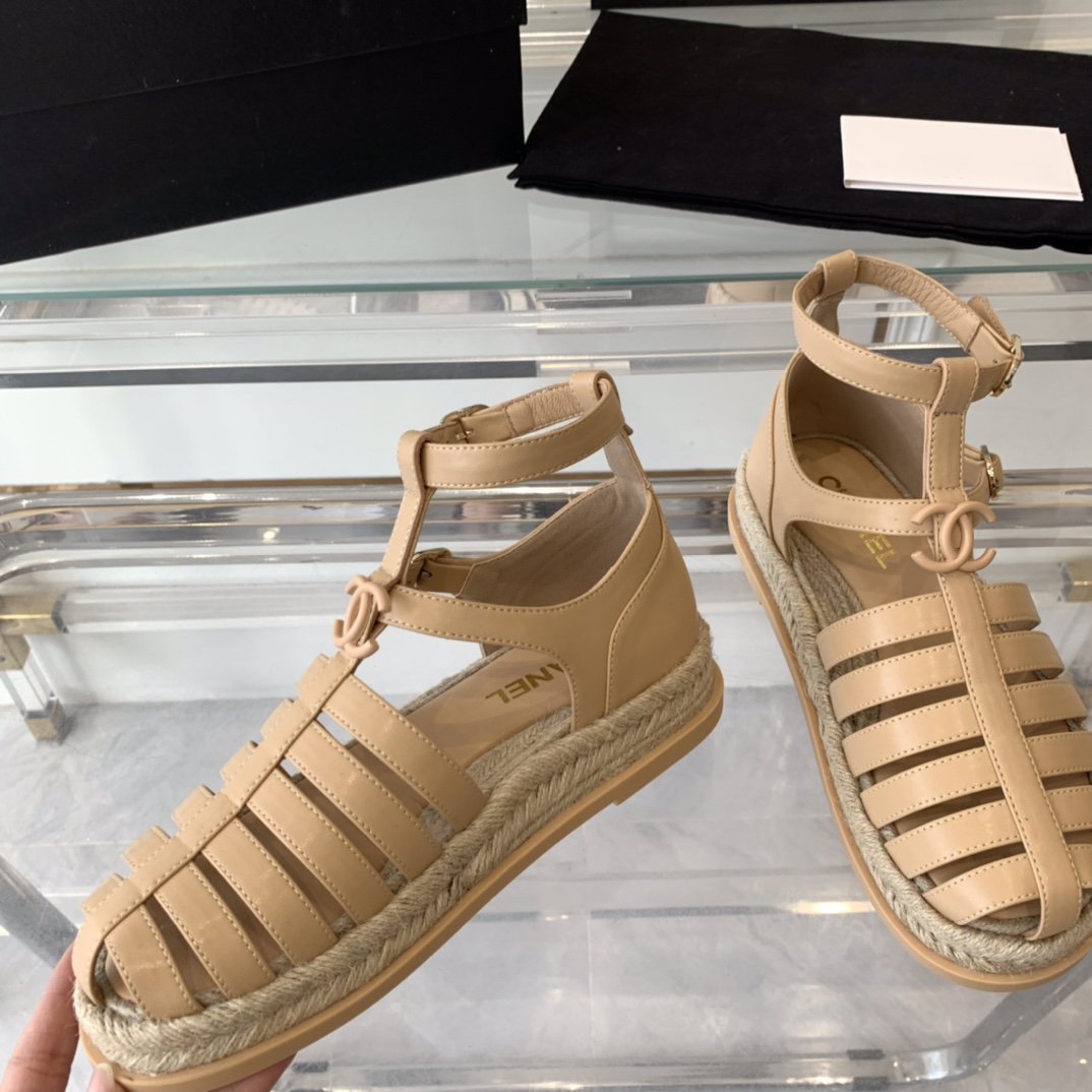 Chanel Medium Roman Sandals Beige Lambskin