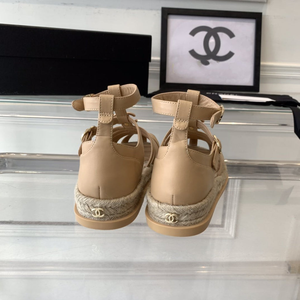 Chanel Medium Roman Sandals Beige Lambskin