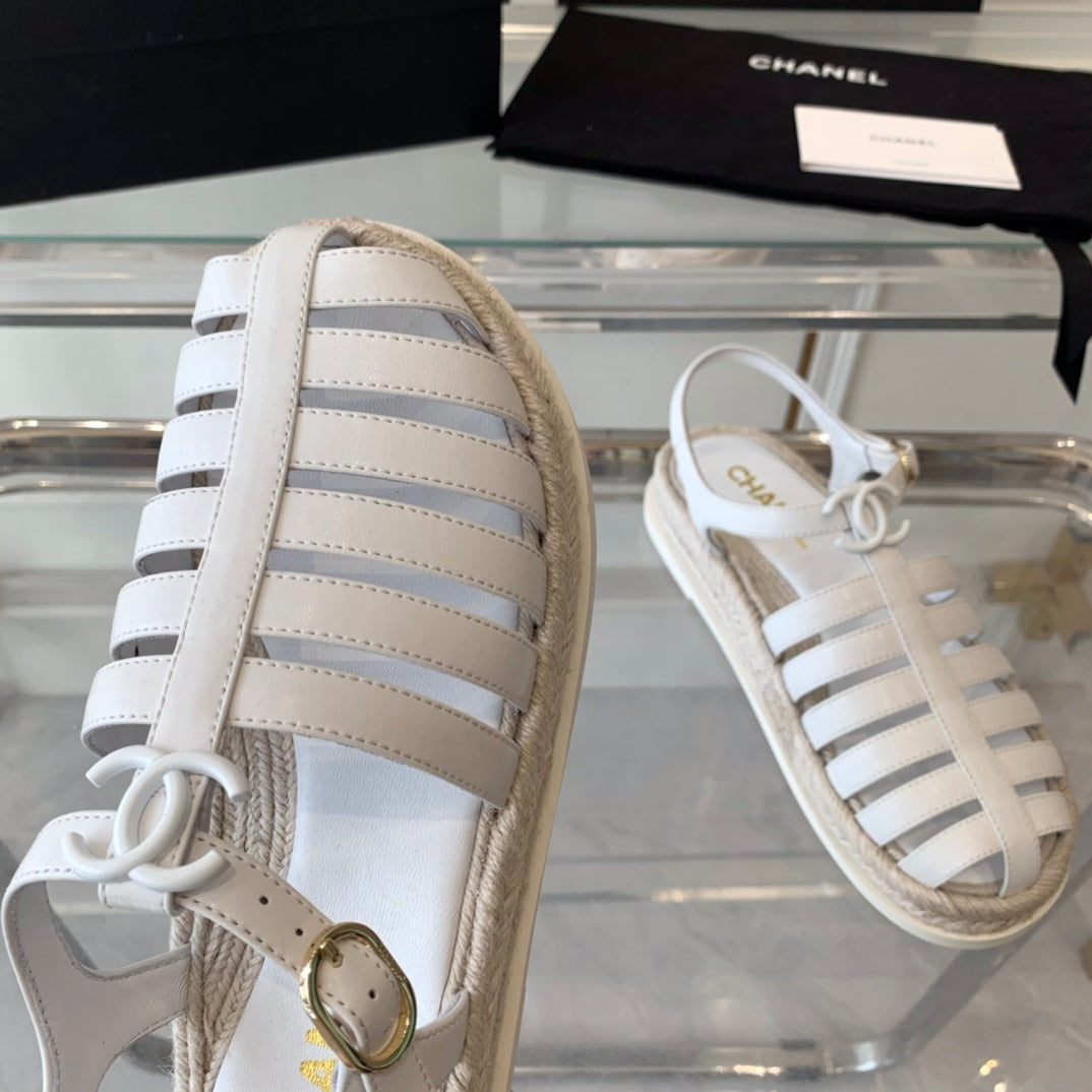 Chanel Roman Sandals White Lambskin