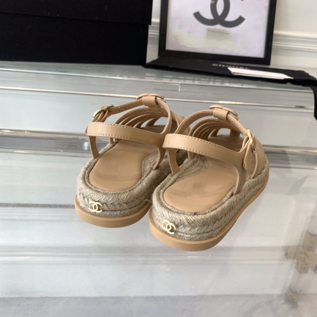 Chanel Roman Sandals Beige Lambskin