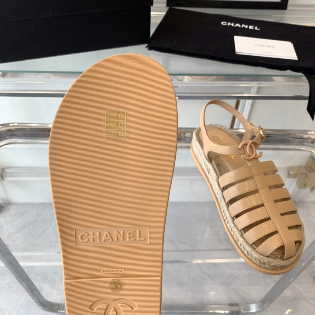 Chanel Roman Sandals Beige Lambskin