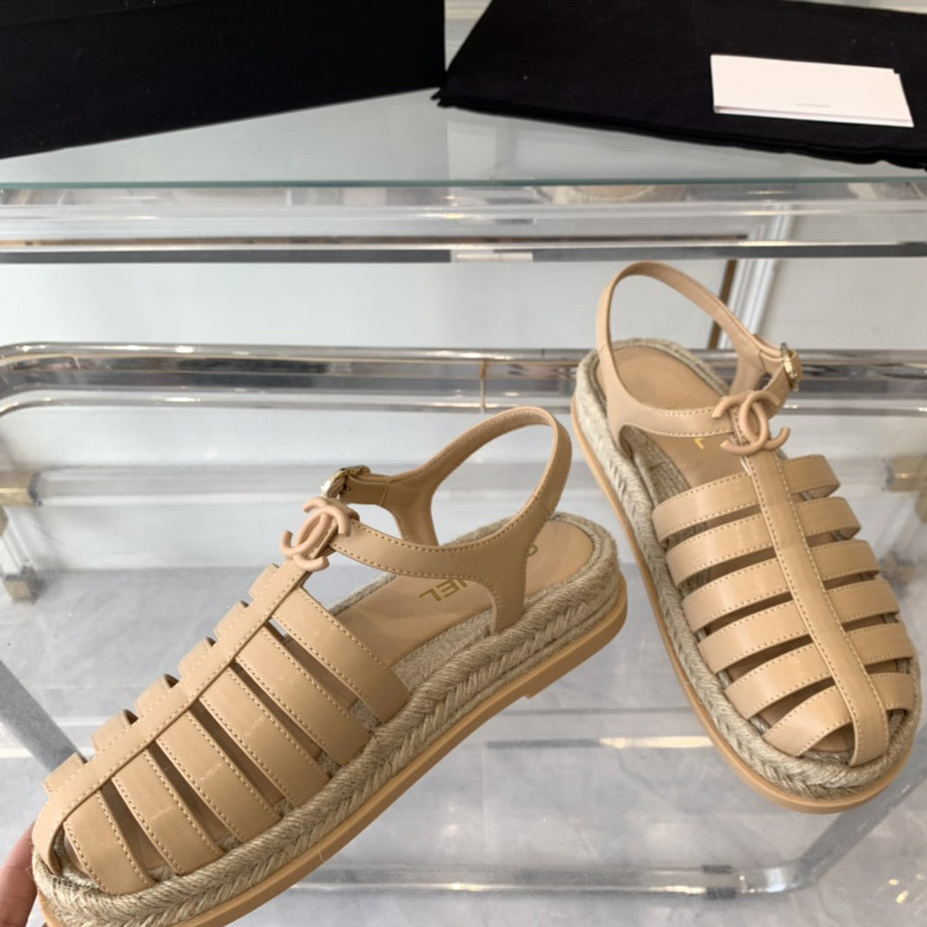 Chanel Roman Sandals Beige Lambskin