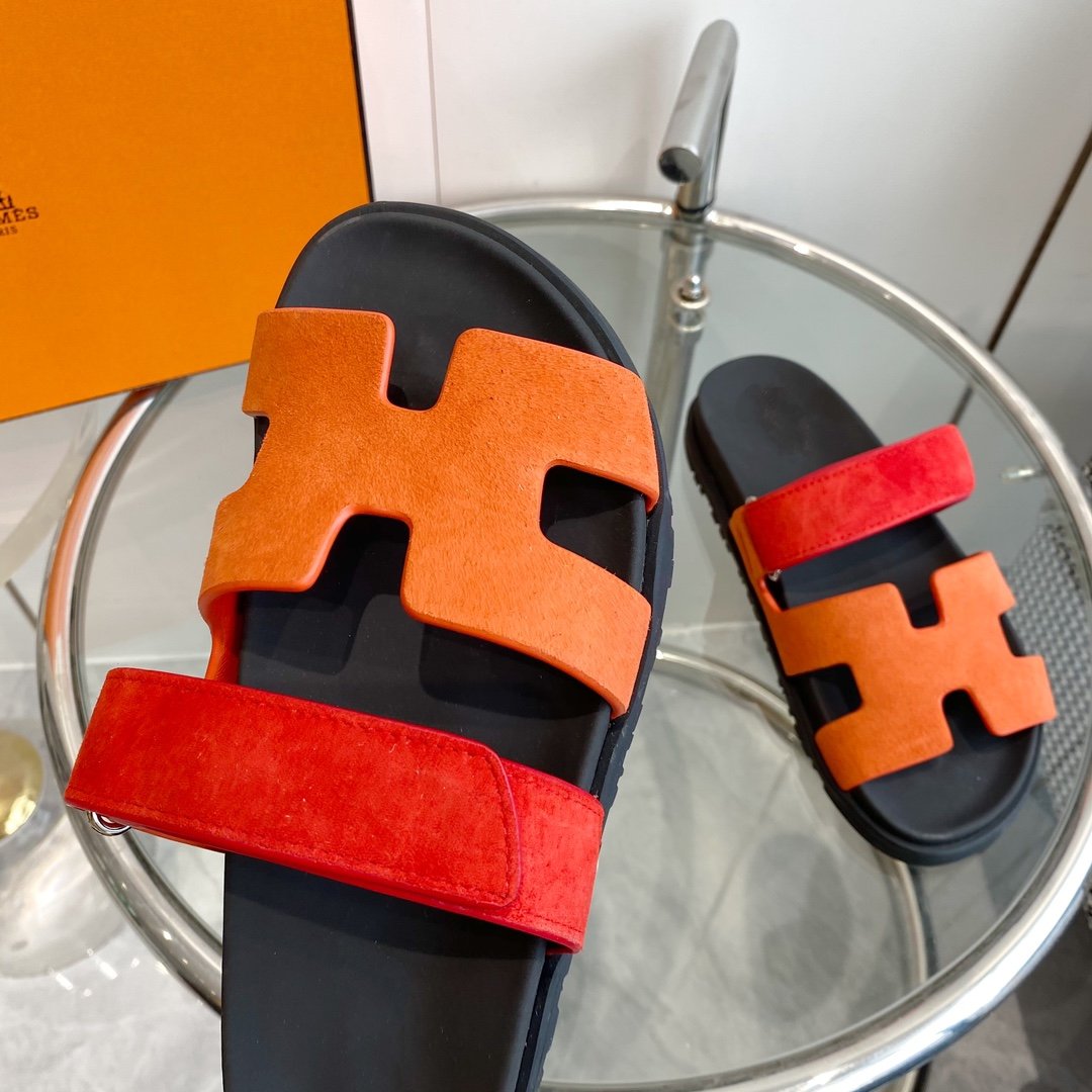 Hermes Chypre Sandal Orange Chapas / Red Suede