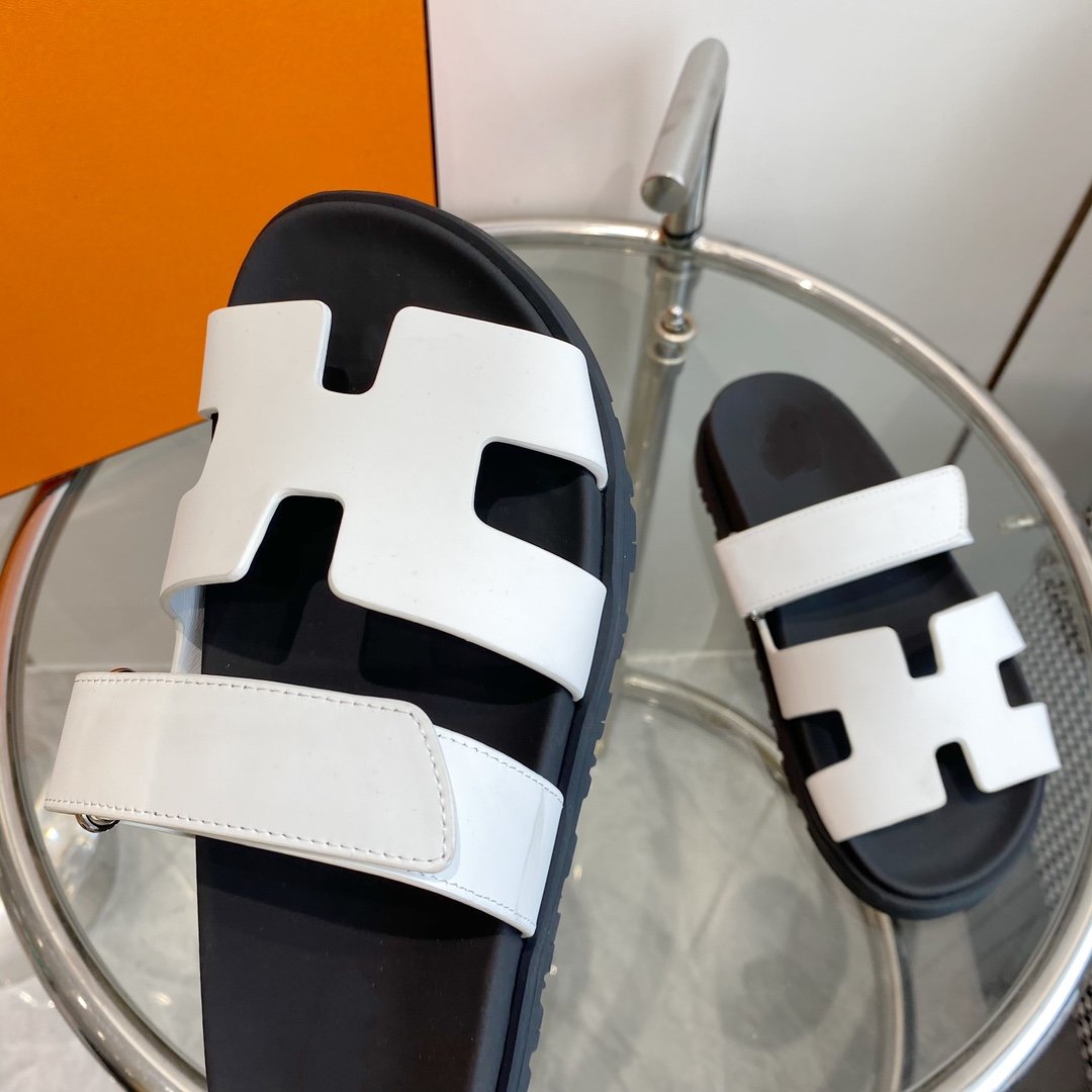 Hermes Chypre Sandal White Mastic Calfskin Leather