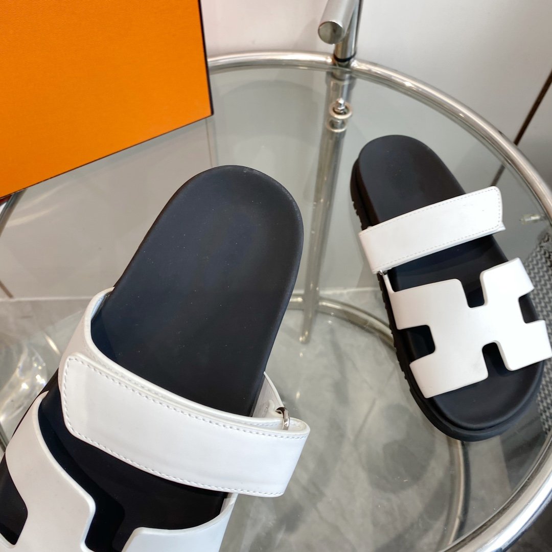 Hermes Chypre Sandal White Mastic Calfskin Leather