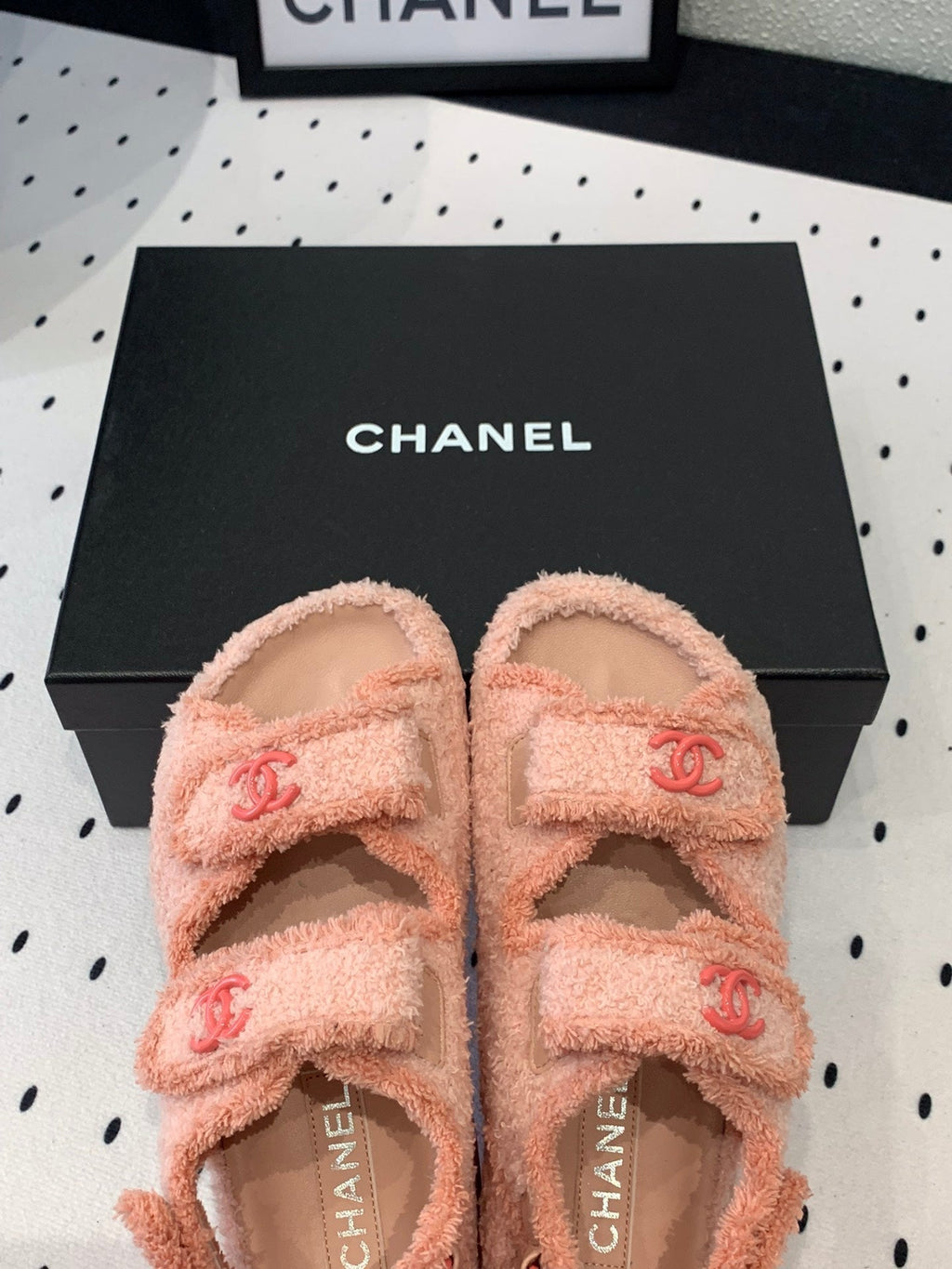 Chanel Dad Sandals Platform in Light Pink Fur