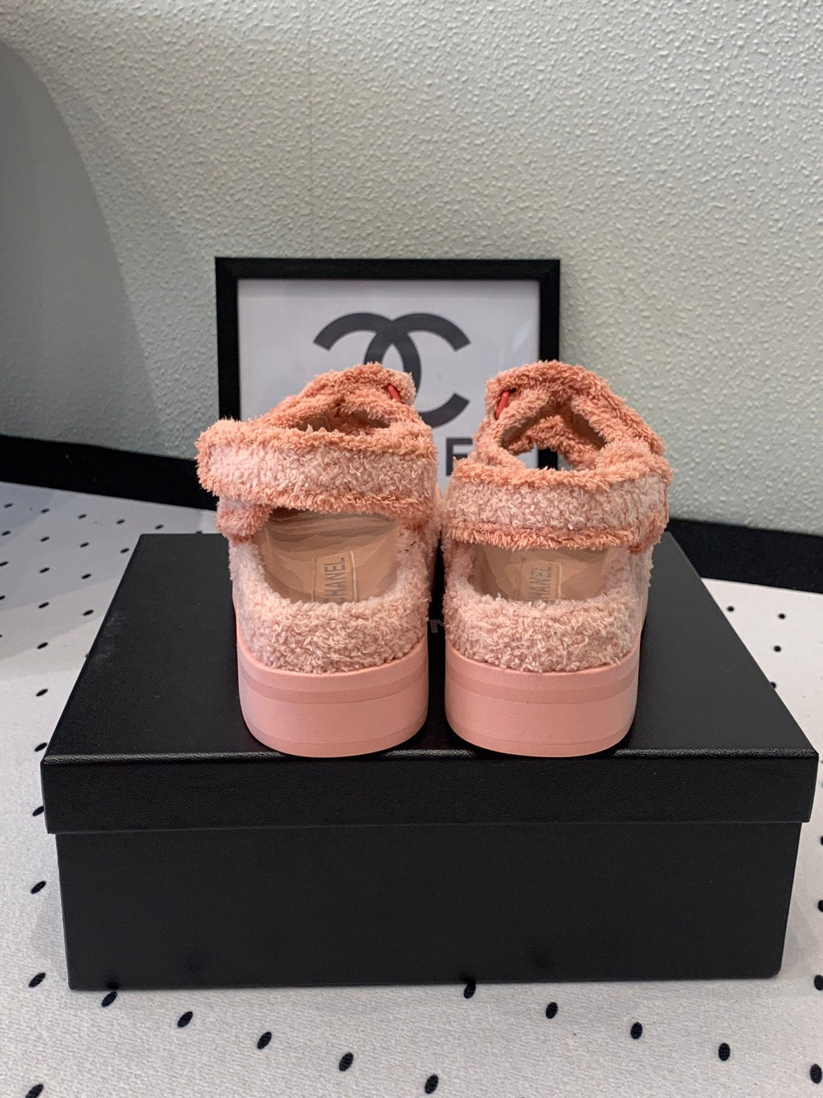 Chanel Dad Sandals Platform in Light Pink Fur