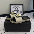 Chanel Double Women New Trendy Calfskin Slippers White Black