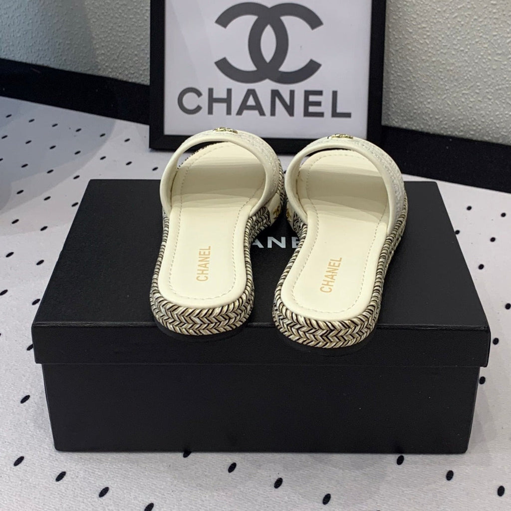 Chanel Double Women White Slippers Calfskin