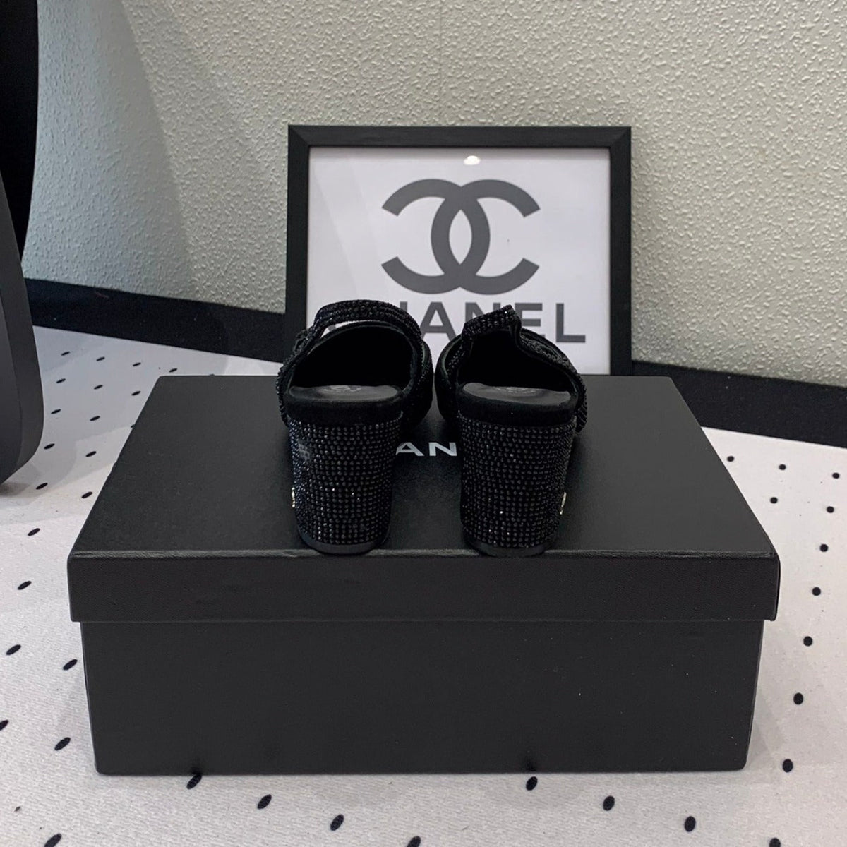 Chanel Double Rhinestone Slingback Sheepskin Black