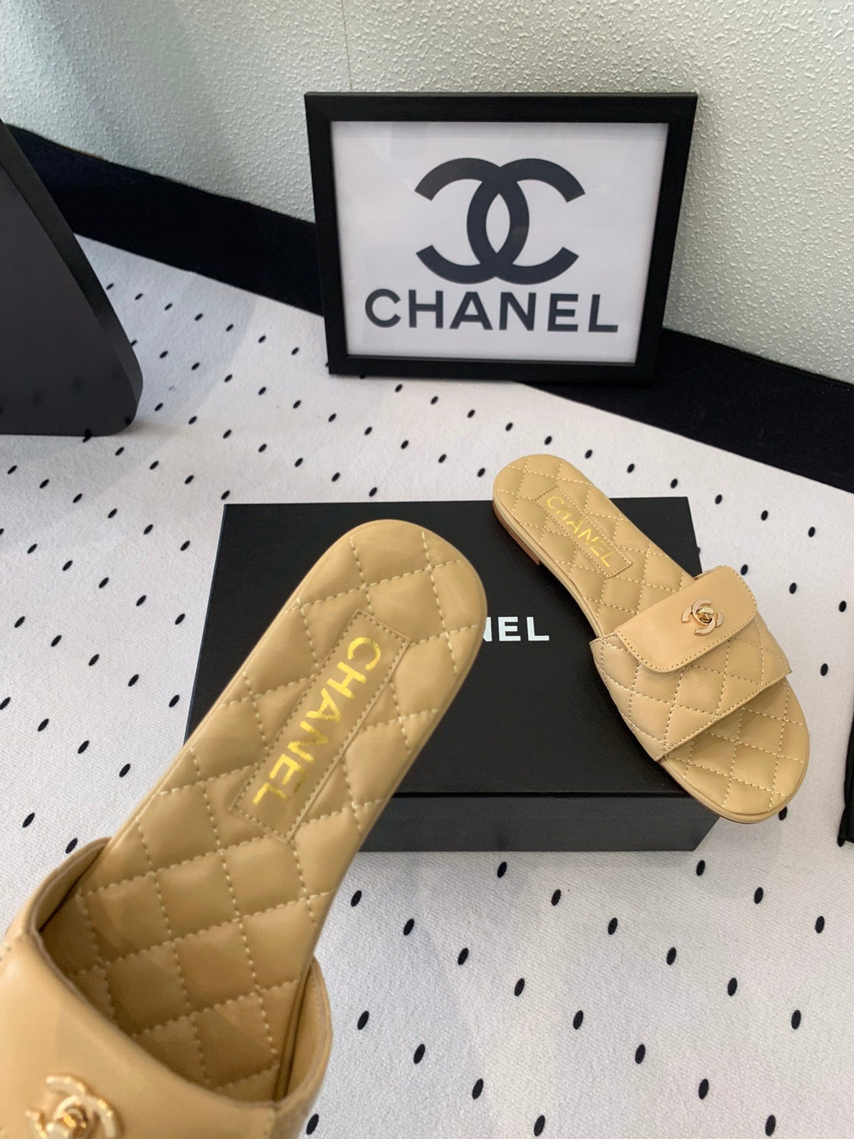 Chanel Slippers in Yellow Cream Calfskin