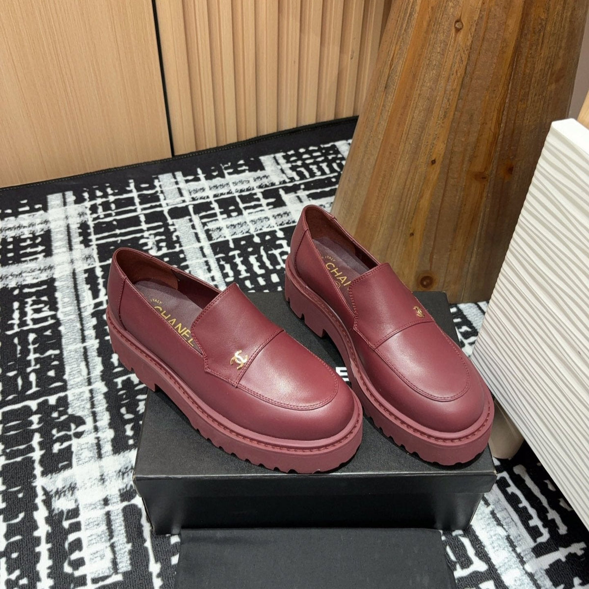 Chanel Moccasins in Burgundy Red Calfskin