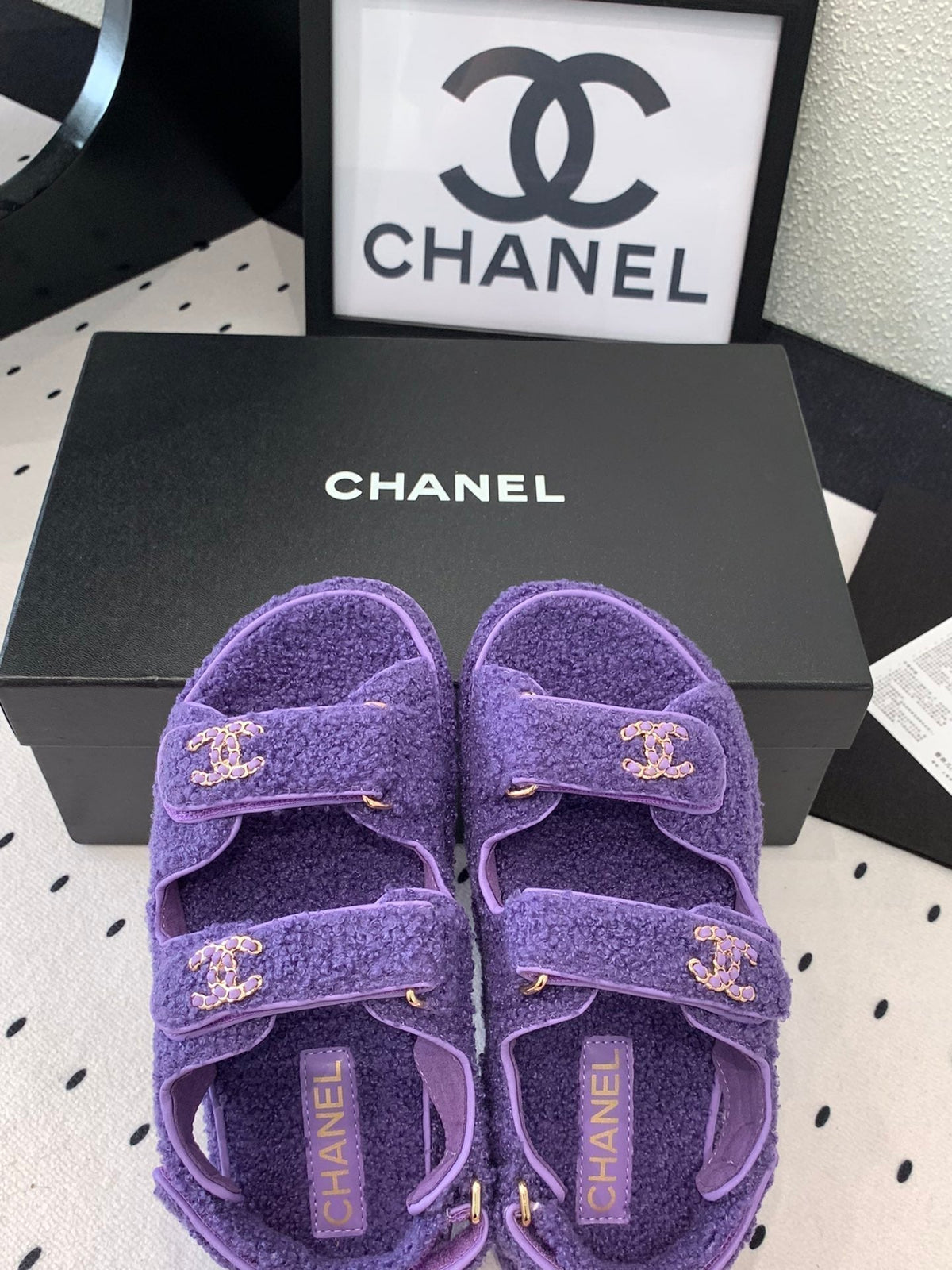Chanel Dad Sandal Plum Purple Lamb Fur