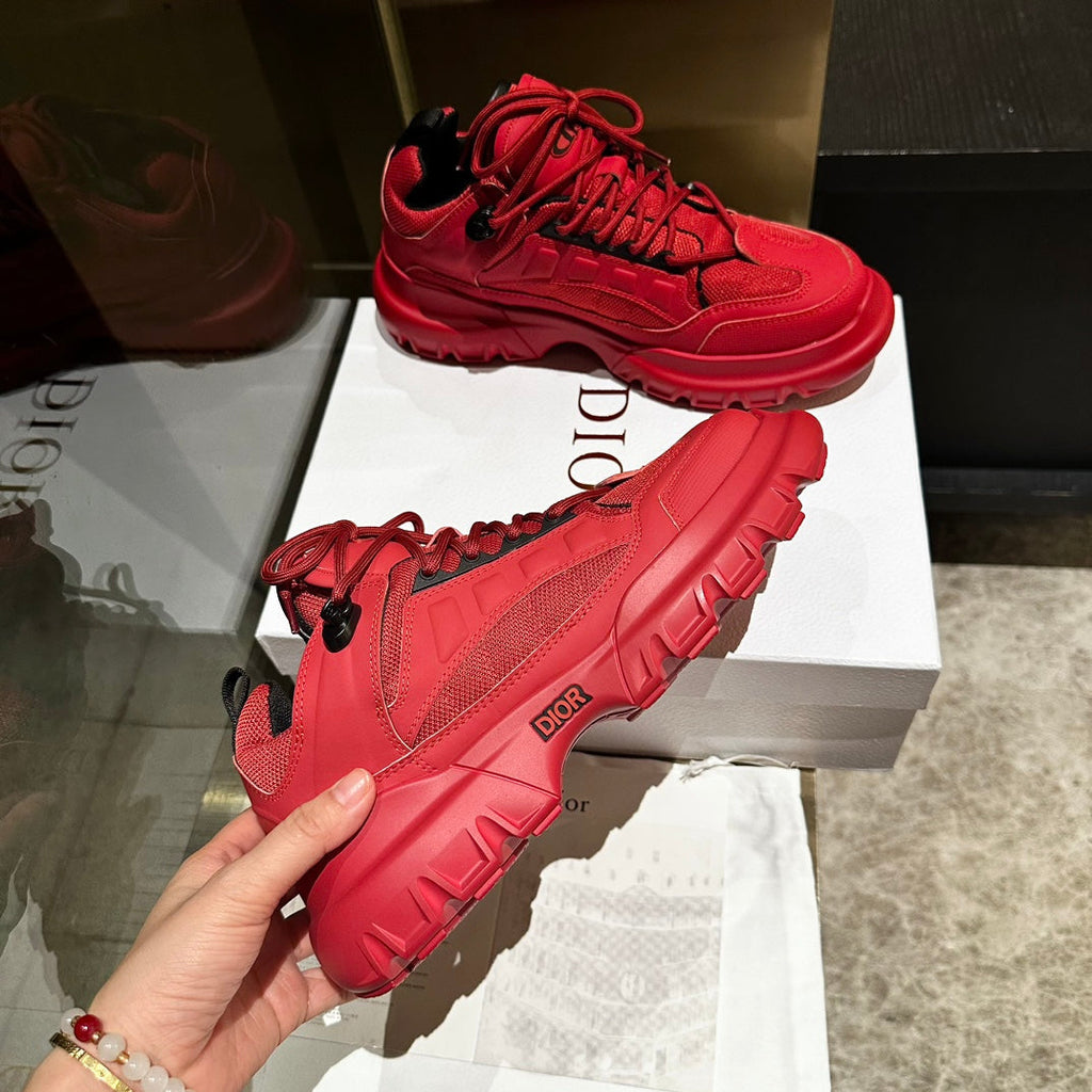 Dior C'Est Sneaker in Ruby Red Calfskin and Breathable Mesh