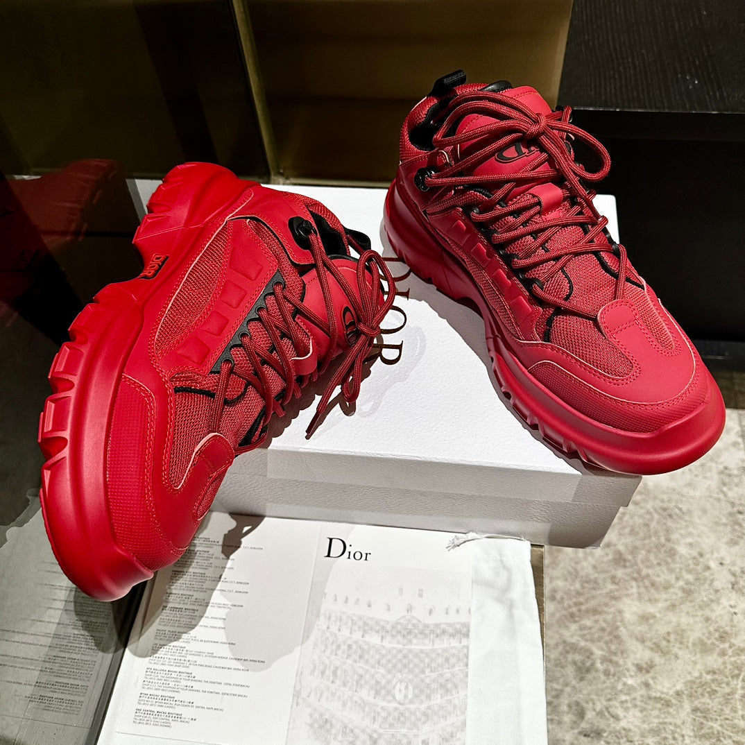 Dior C'Est Sneaker in Ruby Red Calfskin and Breathable Mesh