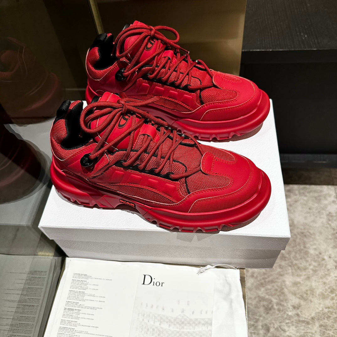 Dior C'Est Sneaker in Ruby Red Calfskin and Breathable Mesh