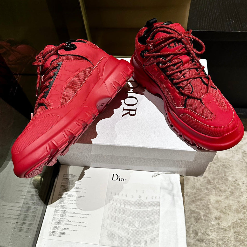 Dior C'Est Sneaker in Ruby Red Calfskin and Breathable Mesh