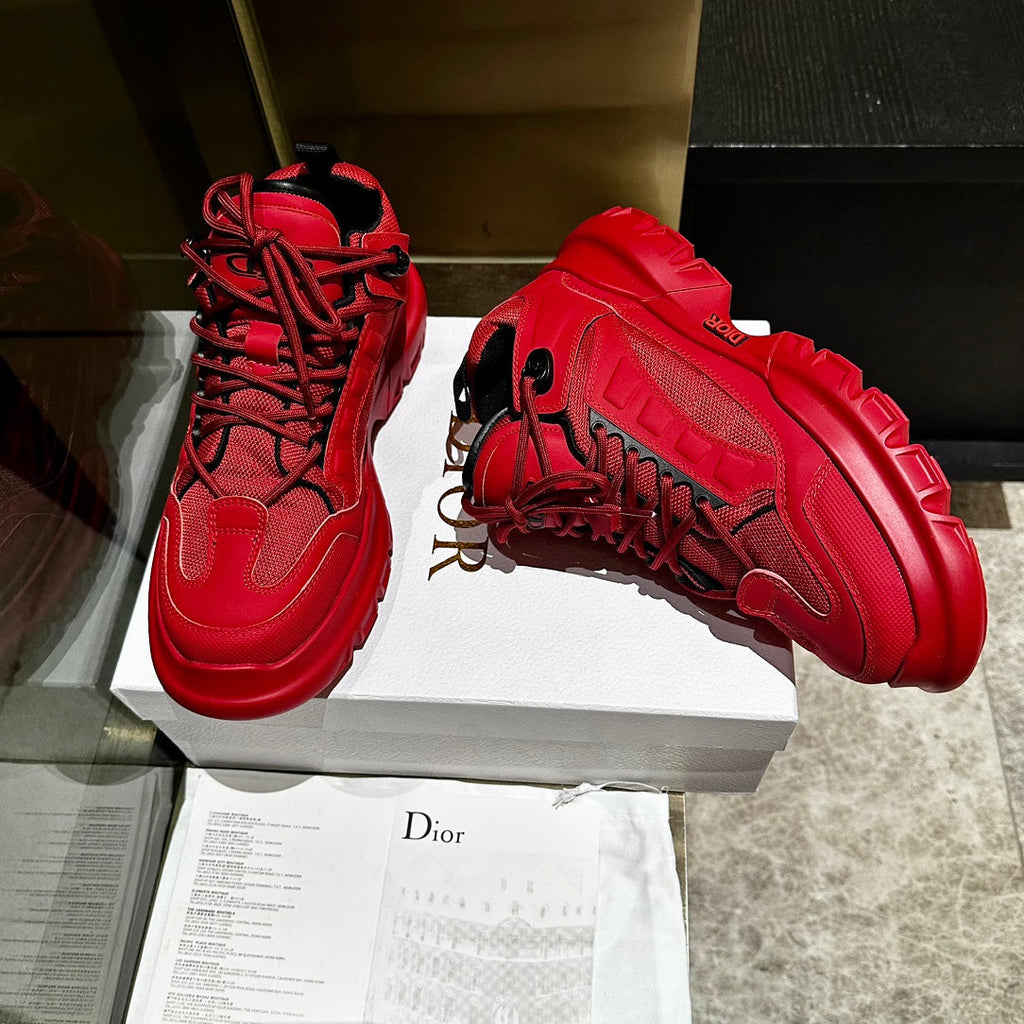 Dior C'Est Sneaker in Ruby Red Calfskin and Breathable Mesh