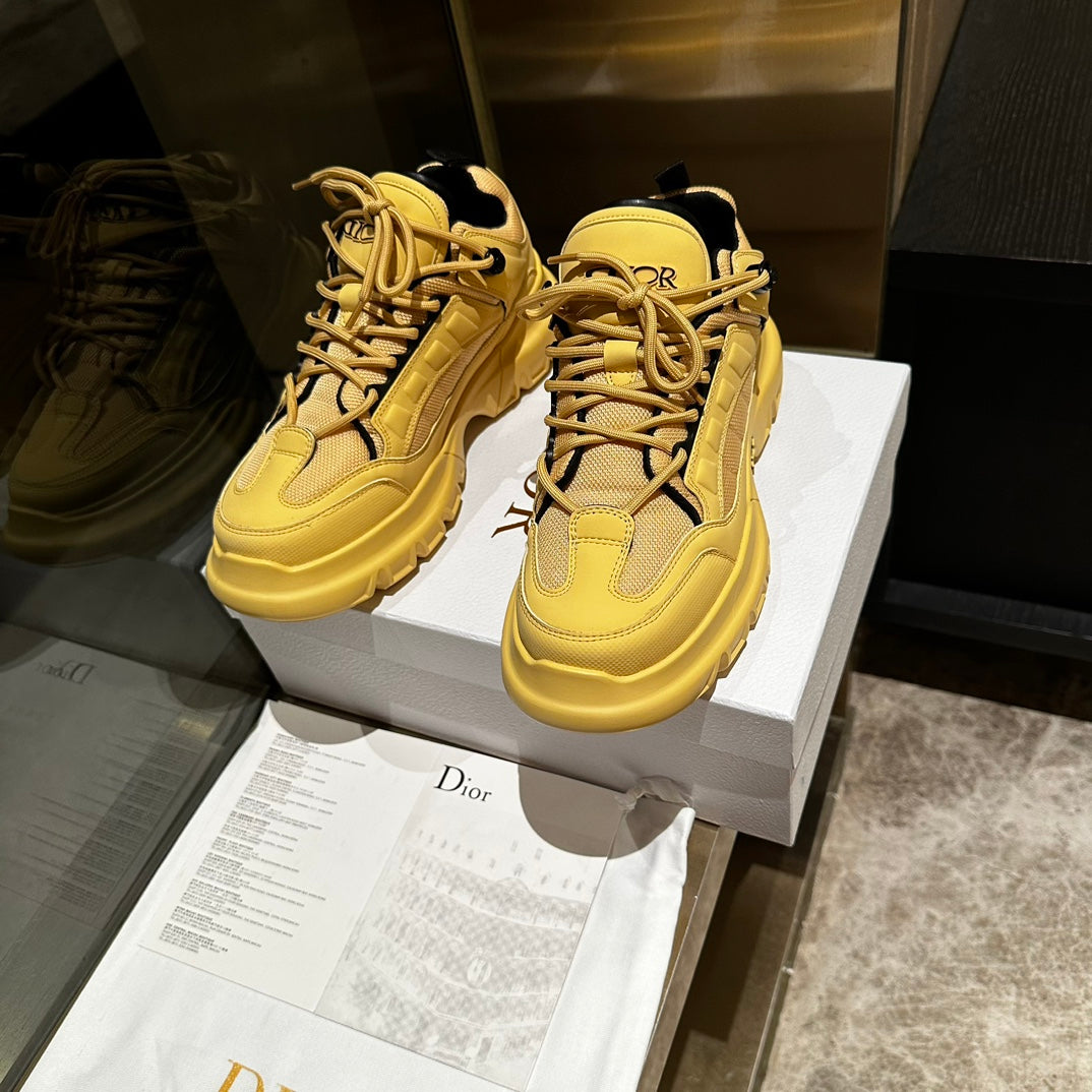 Dior C'Est Sneaker in Classic Yellow Calfskin and Breathable Mesh