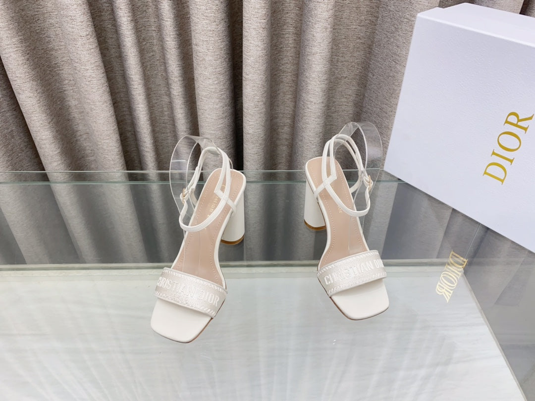 Dior Dway High Heel Embroidered Sandal White Calfskin 95 mm