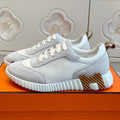 Hermes Bouncing Sneaker in White Graphic Mesh and Pastel Gray Suede