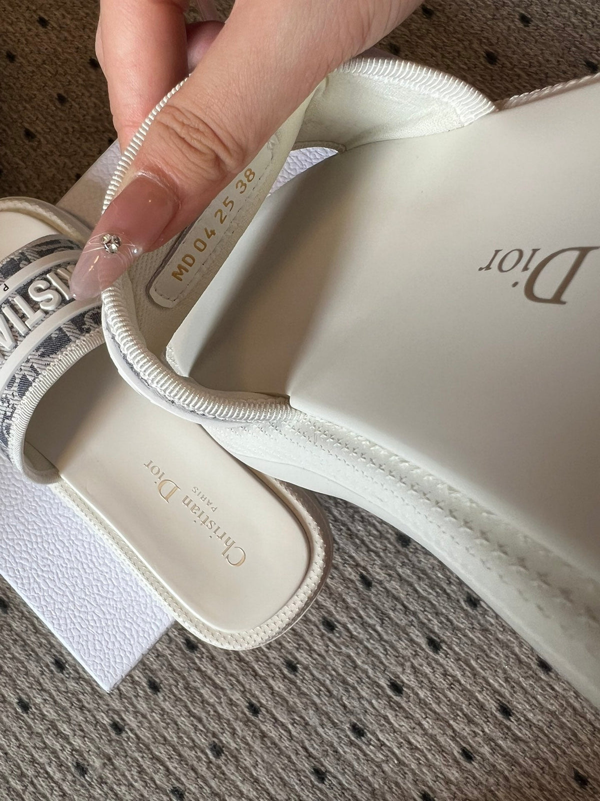 Dior CD Dway Slides White Rubber Toile de Jouy Embroidery