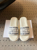 Dior CD Dway Slides White Rubber Toile de Jouy Embroidery