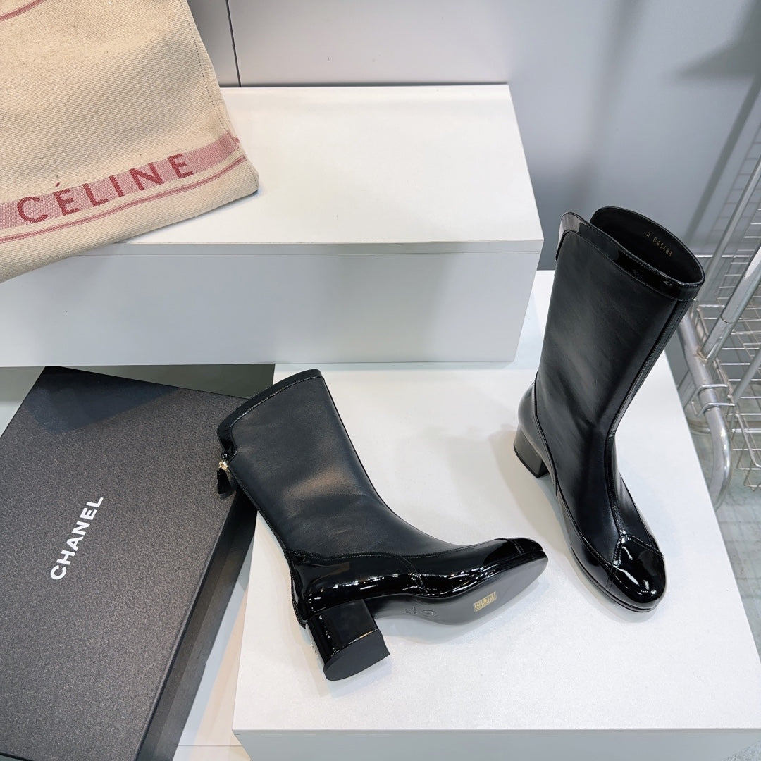 Chanel Short Boots 25S 45 mm in Black Lambskin