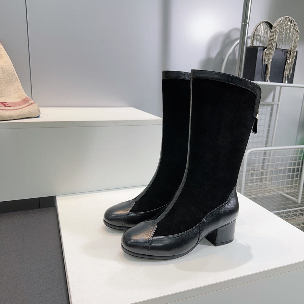 Chanel Short Boots 25S 45 mm in Black Suede and Lambskin