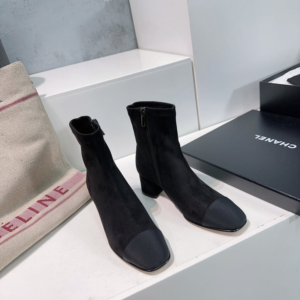 Chanel Ankle Boots 25S 45 mm in Black Suede with Zipper