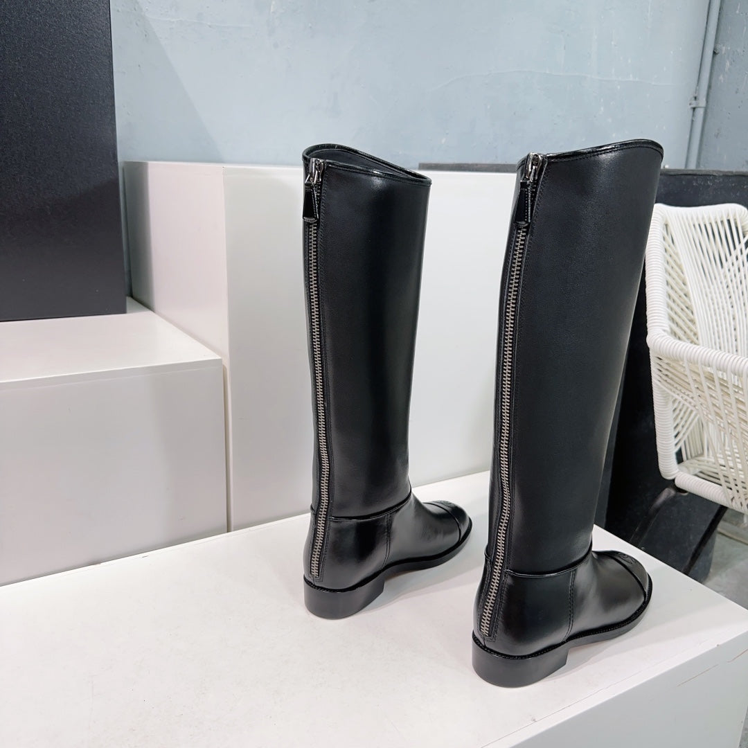 Chanel Knee-High Zipper Boots 25S 25 mm in Black Lambskin