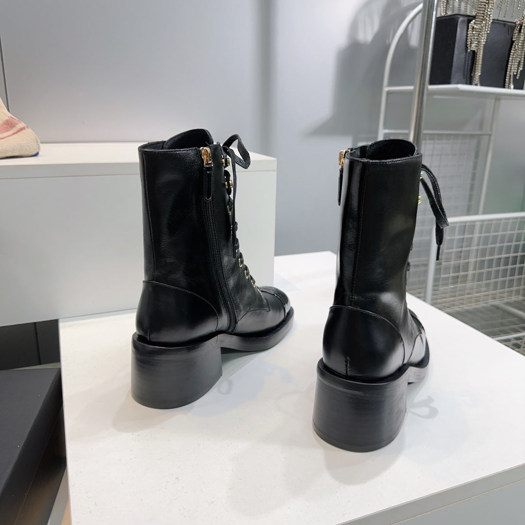 Chanel Ankle Boots 25S 50 mm in Black Lambskin with Zipper