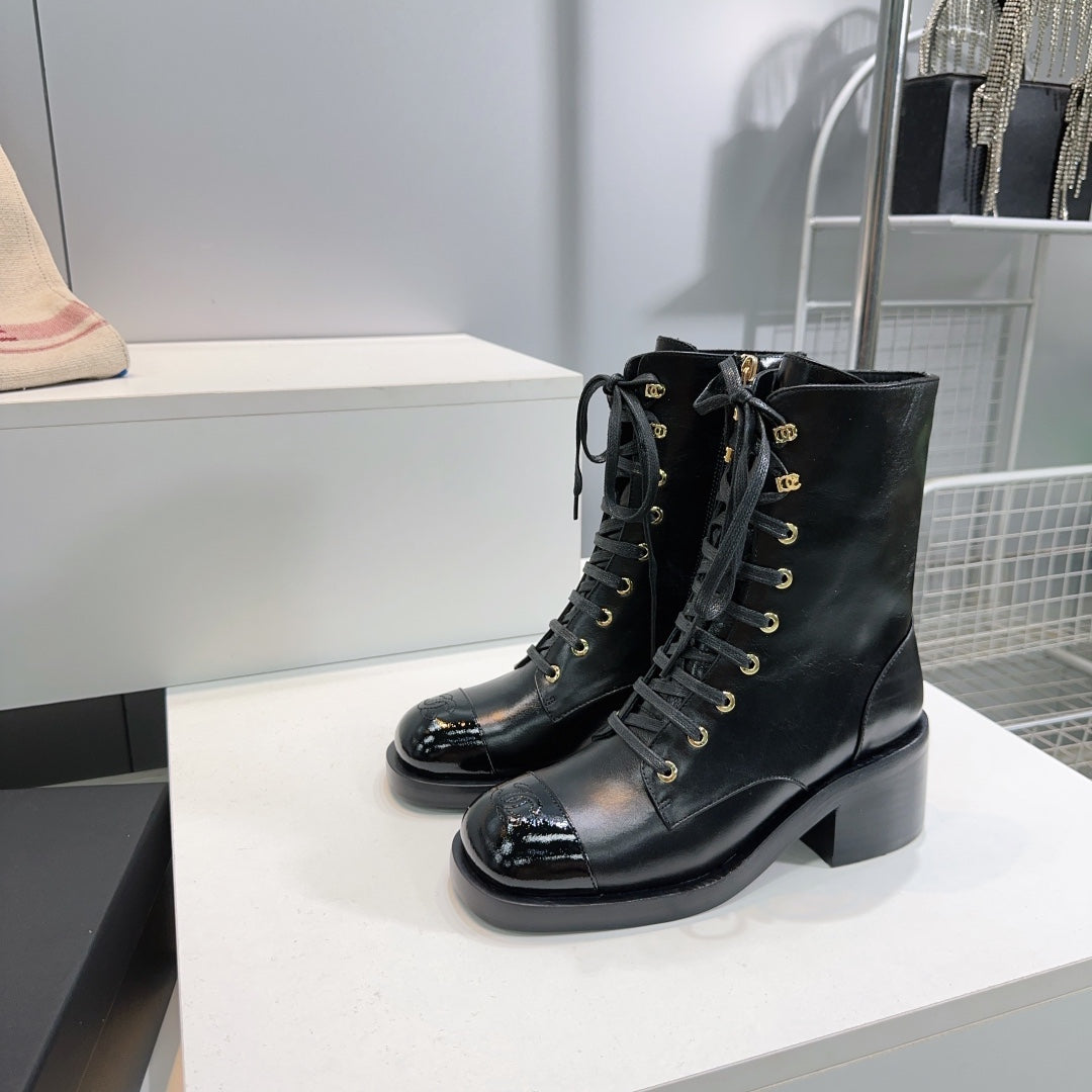 Chanel Ankle Boots 25S 50 mm in Black Lambskin with Zipper