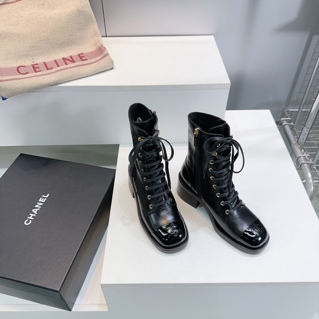 Chanel Ankle Boots 25S 50 mm in Black Lambskin with Zipper