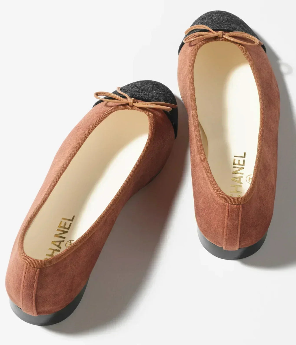 Chanel Ballet Flats Brown Black Velvet