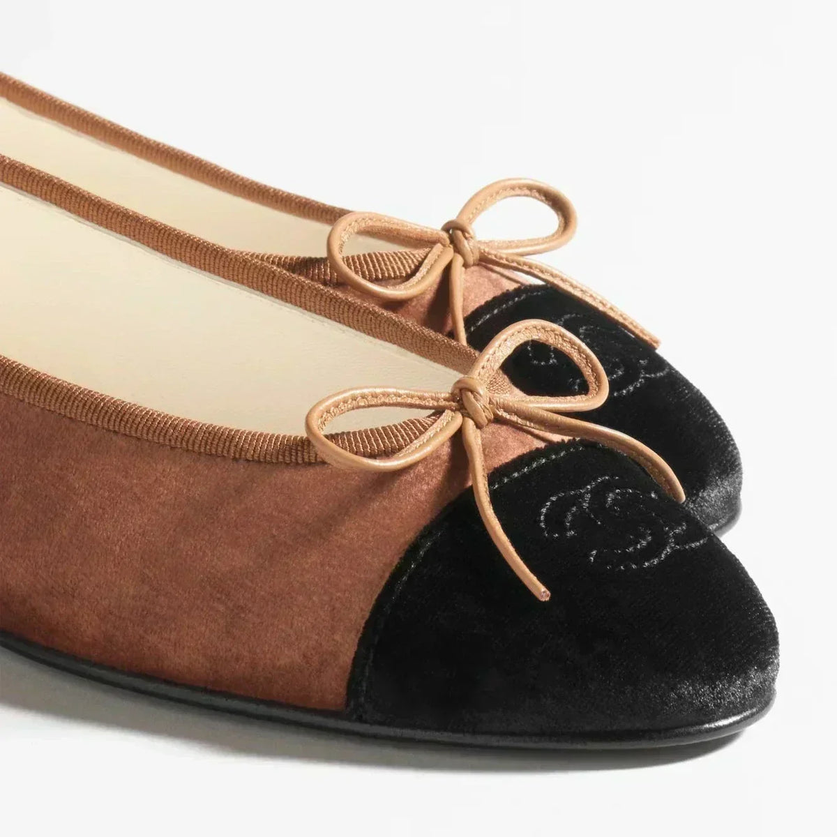 Chanel Ballet Flats Brown Black Velvet