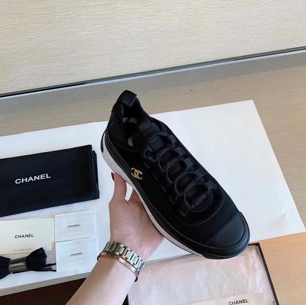 Chanel Bubble Quilted Trainer Sneaker Black White