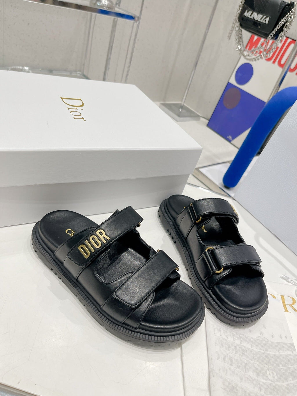 Dior CD Act Sandals in Black Lambskin