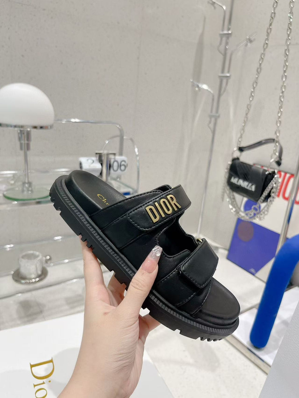 Dior CD Act Sandals in Black Lambskin