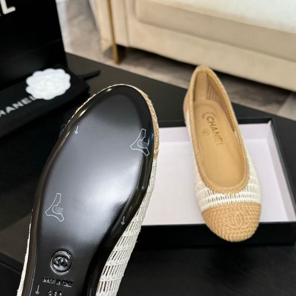 Chanel 2025 Ballet Flat Beige White Raffia