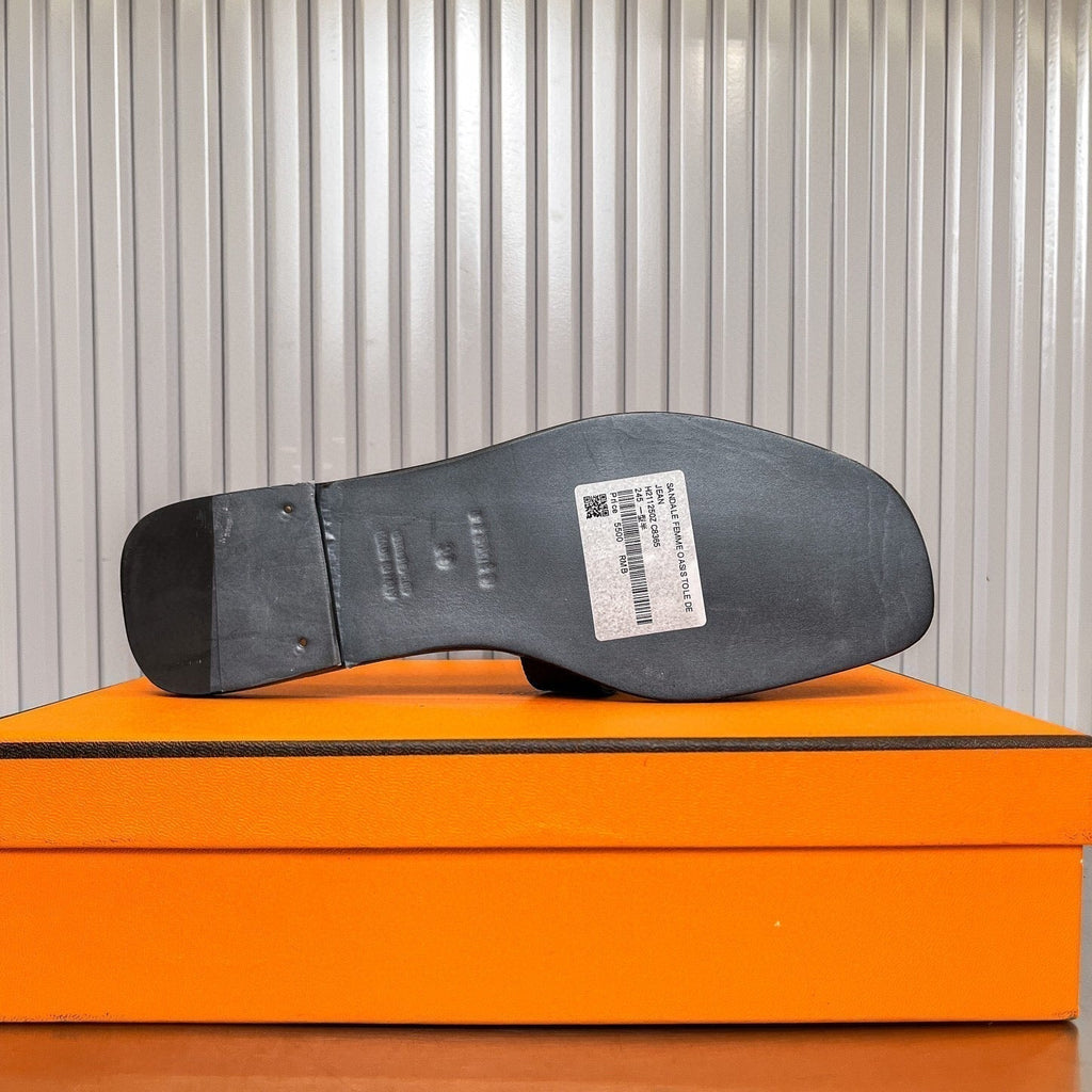 Hermes 0RAN Sandal in Dark Blue Calfskin