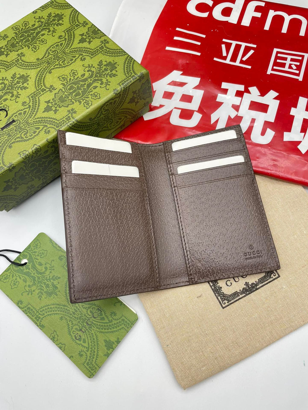 Gucci Long Card Case in Beige Mix Brown Canvas