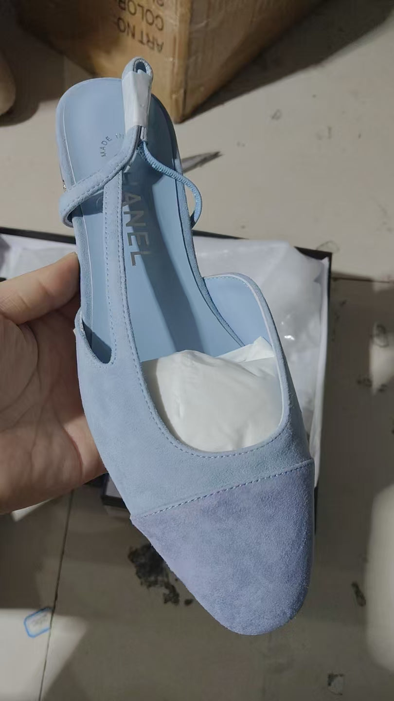 Chanel Slingback in Baby Blue Suede