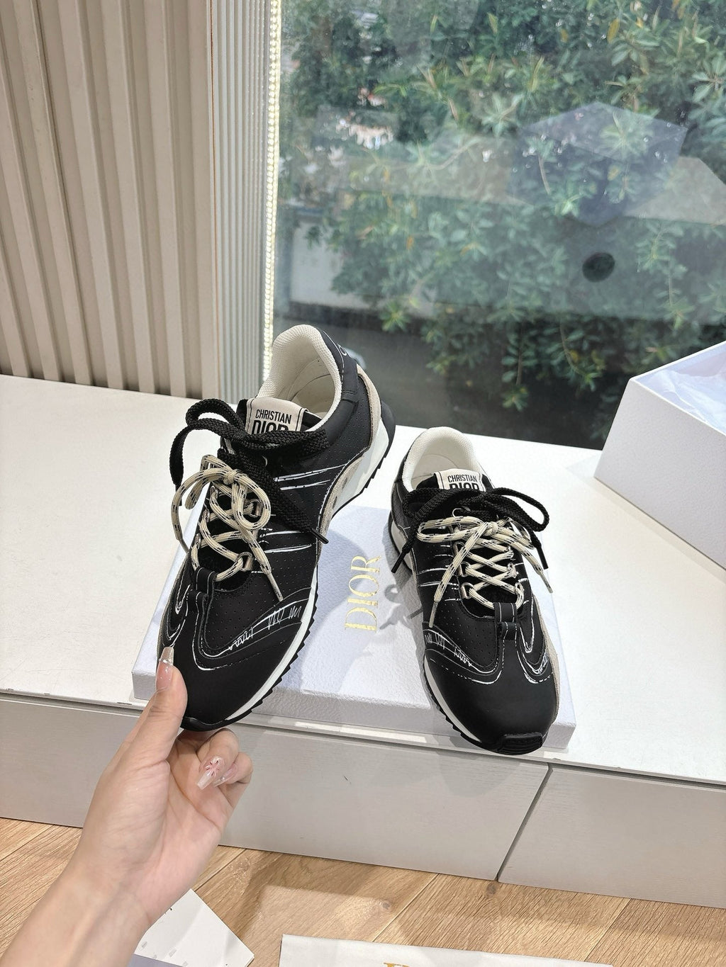 Dior B30 Sneakers in Black and Beige Suede